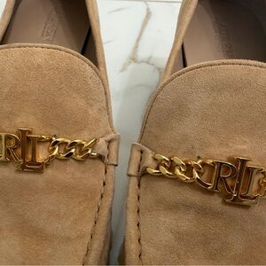Ralph Lauren Beige Suede Loafers with Gold Accent